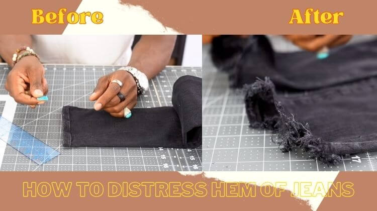 how to distress jean hem